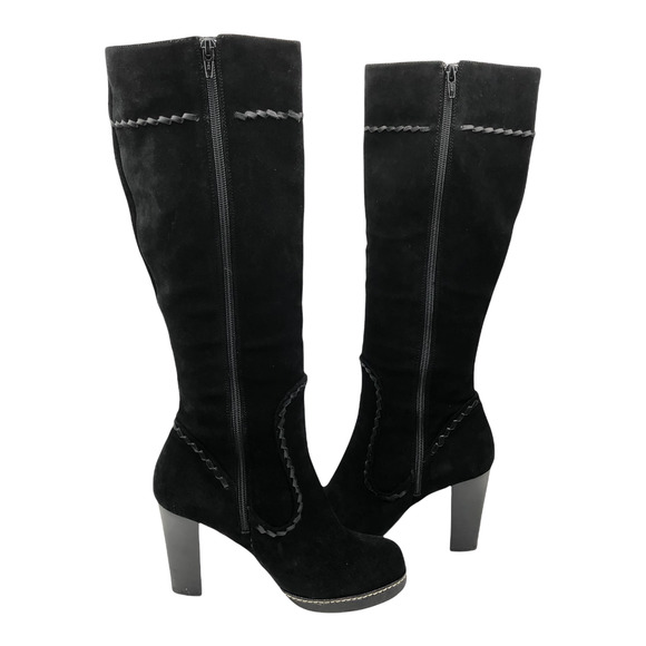 Dani Black Suede Black Leather Western Knee High Boot Weave Detailing Size 8 - Picture 5 of 9